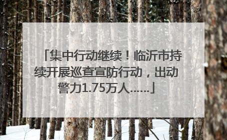 集中行动继续！临沂市持续开展巡查宣防行动，出动警力1.75万人……